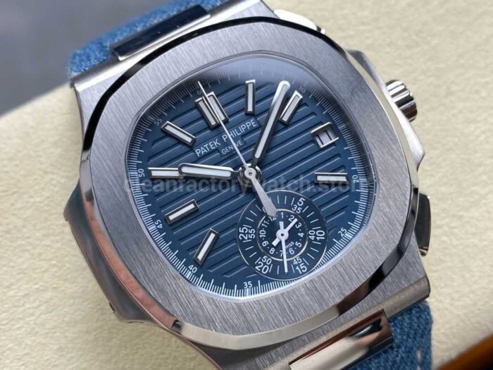 3K Factory Patek Philippe Nautilus 5980/60G-001 Calf Skin Strap White Gold Blue-Gray Dial - Image 2