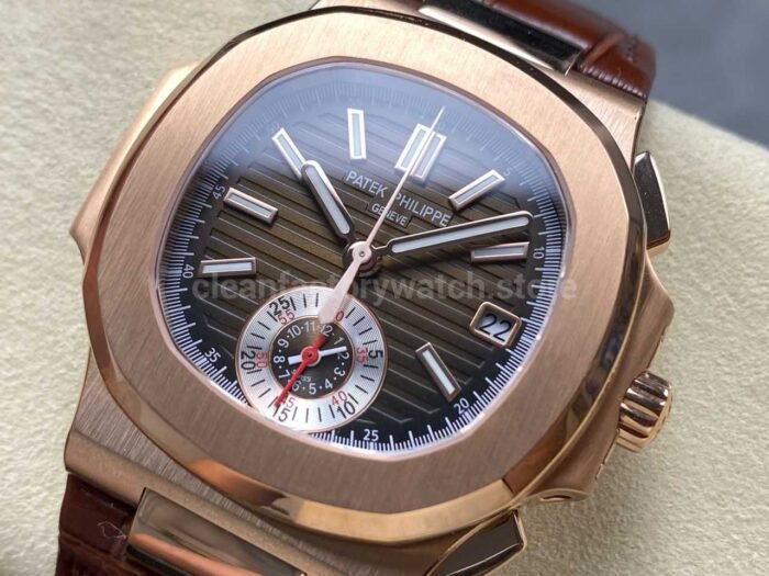 3K Factory Patek Philippe Nautilus 5980R-001 Leather Strap Rose Gold Brown Dial - Image 3
