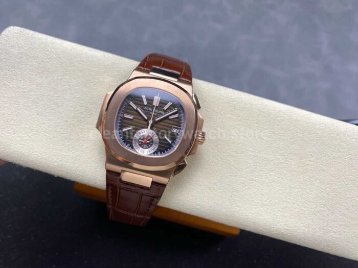 3K Factory Patek Philippe Nautilus 5980R-001 Leather Strap Rose Gold Brown Dial - Image 5