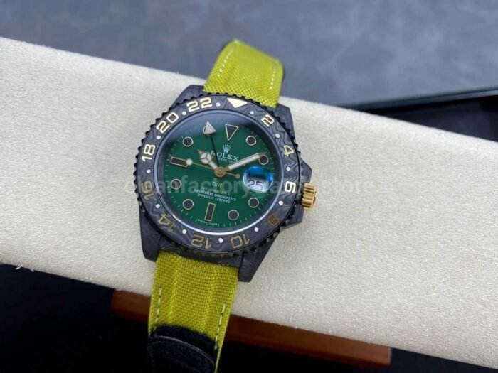 DIW Factory Rolex GMT-Master II 126710 Limited Edition 40mm Gold Word Carbon Fiber Artificial Fiber Woven Strap Green Dial - Image 4