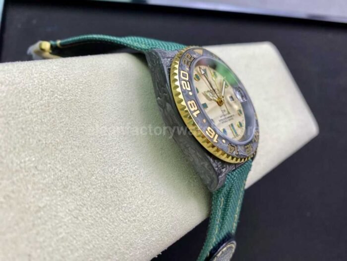 DIW Factory Rolex GMT-Master II 126710 Limited Edition 40mm Gold Word Carbon Fiber Artificial Fiber Woven Strap Gold Dial - Image 5