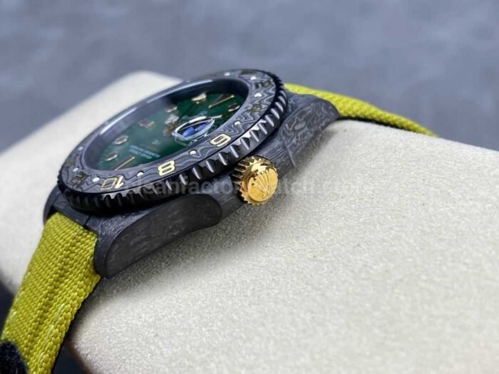 DIW Factory Rolex GMT-Master II 126710 Limited Edition 40mm Gold Word Carbon Fiber Artificial Fiber Woven Strap Green Dial - Image 6