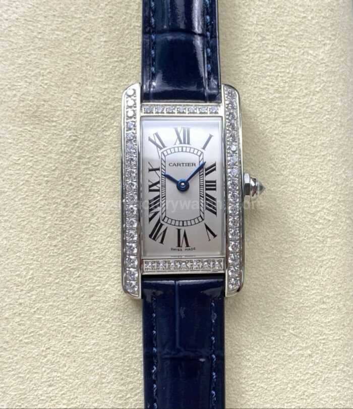 8848 Factory Cartier Tank Americaine 19mm Diamond Bezel Roman Numerals Silver Dial 1 Super Clone Watch,Clean Factory Watch