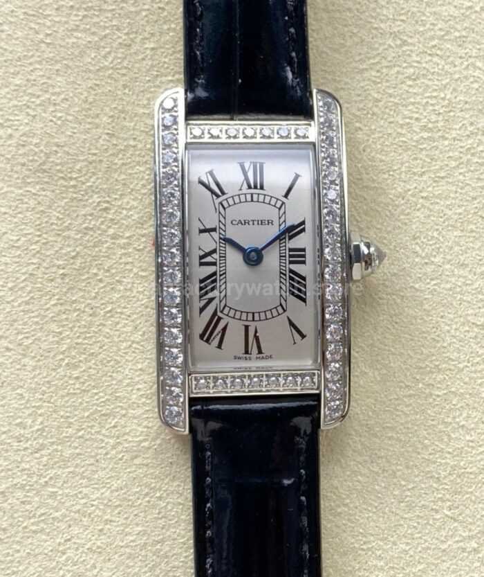 8848 Factory Cartier Tank Americaine 19mm Diamond Roman Numerals Silver Dial 10 Super Clone Watch,Clean Factory Watch
