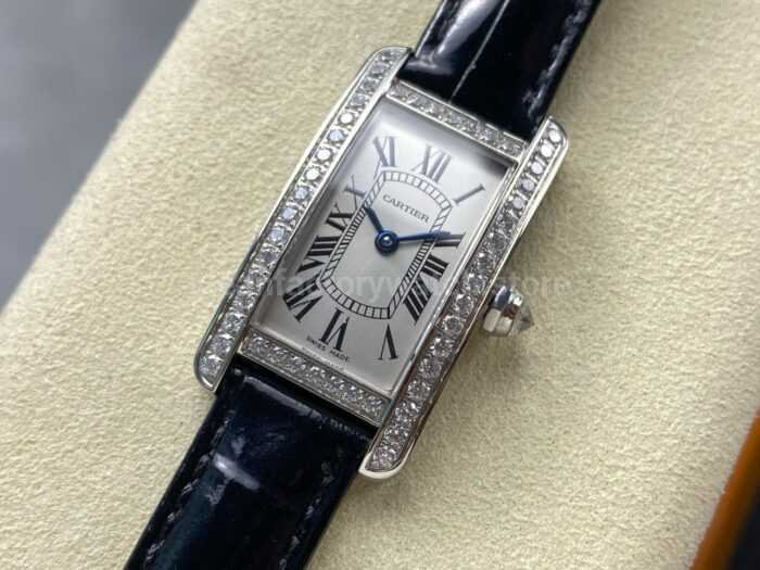 8848 Factory Cartier Tank Americaine 19mm Diamond Roman Numerals Silver Dial 2 Super Clone Watch,Clean Factory Watch