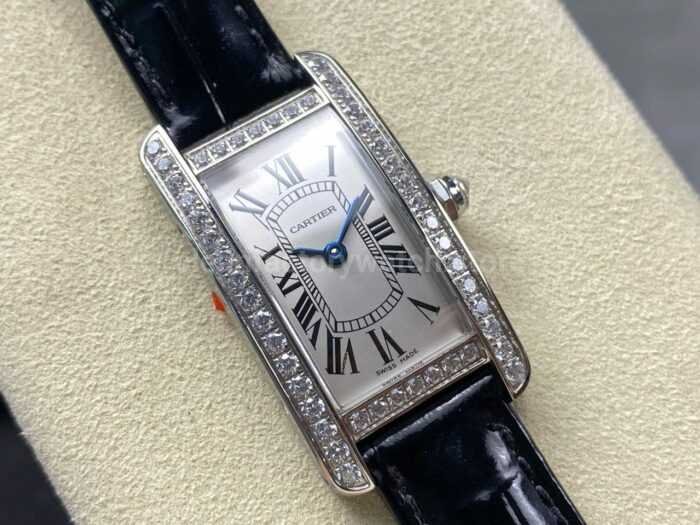 8848 Factory Cartier Tank Americaine 19mm Diamond Roman Numerals Silver Dial 4 Super Clone Watch,Clean Factory Watch