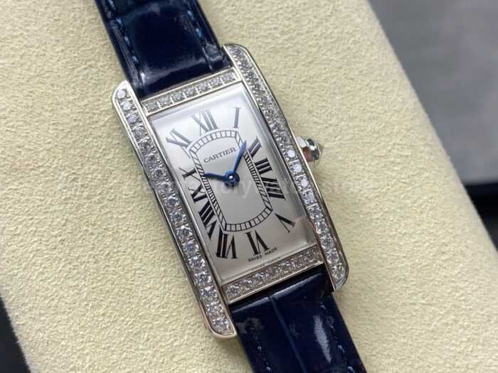 8848 Factory Cartier Tank Americaine 19mm W2601956 Crocodile leather Roman Numerals Silver Dial 1 1 Super Clone Watch,Clean Factory Watch