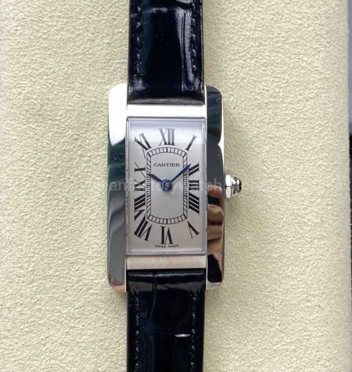 8848 Factory Cartier Tank Americaine 19mm W2601956 Crocodile leather Roman Numerals Silver Dial 10 Super Clone Watch,Clean Factory Watch