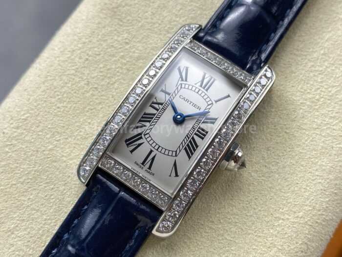 8848 Factory Cartier Tank Americaine 19mm W2601956 Crocodile leather Roman Numerals Silver Dial 2 1 Super Clone Watch,Clean Factory Watch
