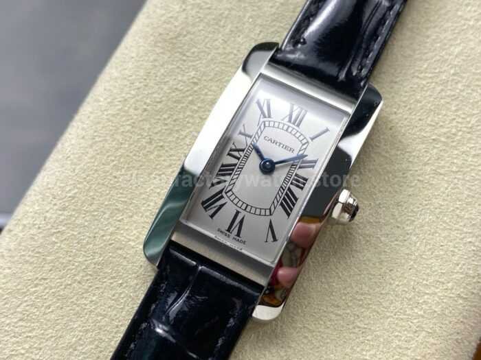 8848 Factory Cartier Tank Americaine 19mm W2601956 Crocodile leather Roman Numerals Silver Dial 2 Super Clone Watch,Clean Factory Watch