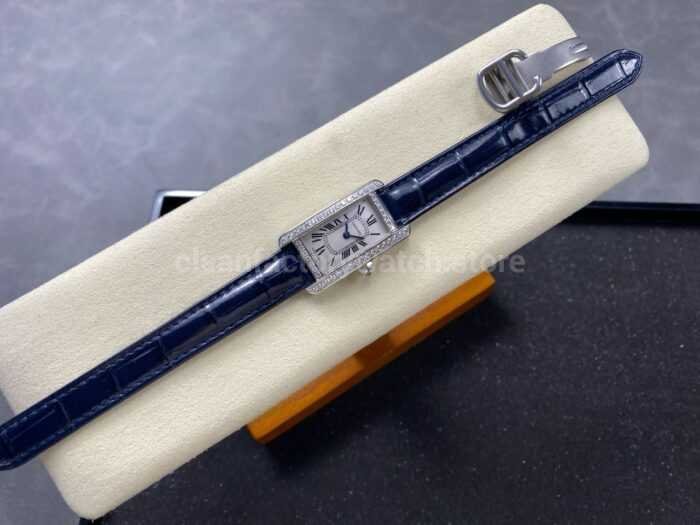 8848 Factory Cartier Tank Americaine 19mm W2601956 Crocodile leather Roman Numerals Silver Dial 5 1 Super Clone Watch,Clean Factory Watch
