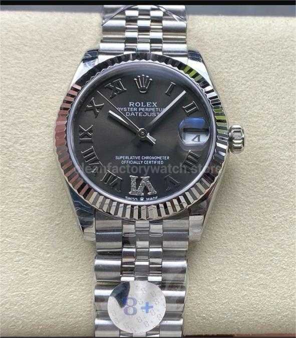 8+ Factory Rolex Datejust 278274-0022 31mm Full Steel Roman Numerals Diamond Grey Dial Jubilee