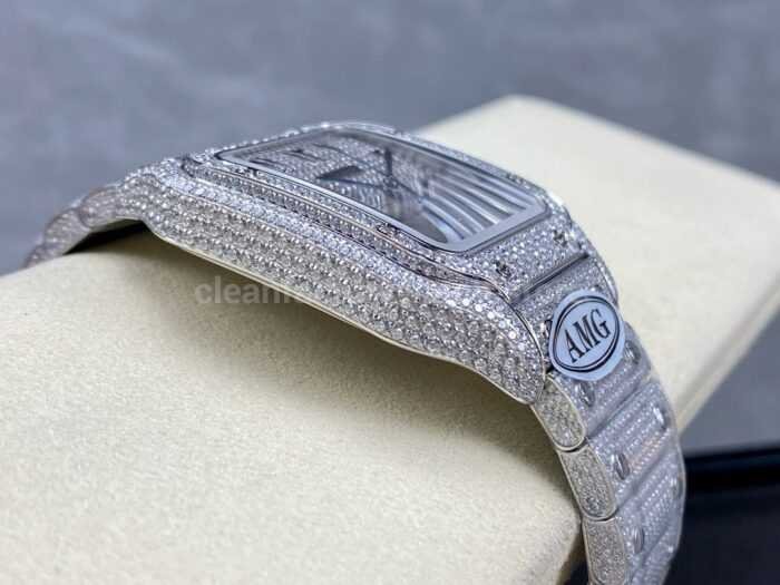 AMG Factory Cartier Full Diamond Santos 40mm Diamond Steel Arabic Number Diamond Dial 2 Super Clone Watch,Clean Factory Watch