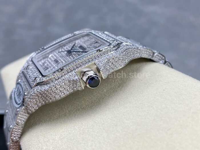 AMG Factory Cartier Full Diamond Santos 40mm Diamond Steel Arabic Number Diamond Dial 5 Super Clone Watch,Clean Factory Watch