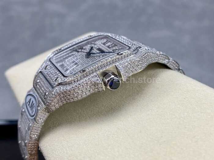 AMG Factory Cartier Full Diamond Santos 40mm Diamond Steel Roman Number Diamond Dial 6 Super Clone Watch,Clean Factory Watch