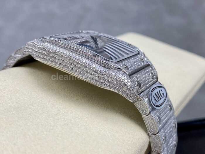 AMG Factory Cartier Full Diamond Santos 40mm Diamond Steel Roman Number Diamond Dial 7 Super Clone Watch,Clean Factory Watch