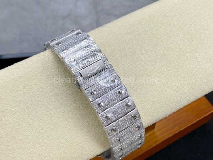 AMG Factory Cartier Full Diamond Santos 40mm Diamond Steel Roman Number Diamond Dial 8 Super Clone Watch,Clean Factory Watch