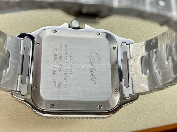 AMG Factory Cartier Full Diamond Santos 40mm Diamond Steel Roman Number Diamond Dial 9 Super Clone Watch,Clean Factory Watch