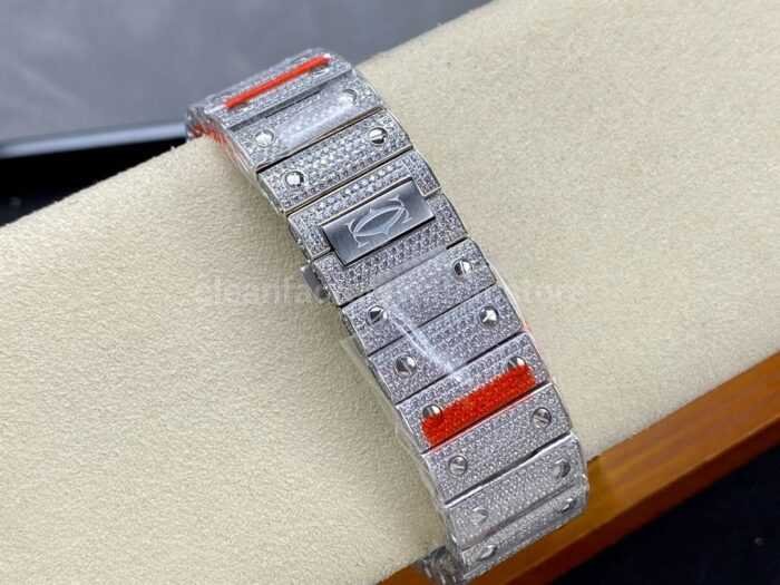 AMG Factory Cartier Full Diamond Santos 40mm Diamond Steel Roman Number White Dial 2 Super Clone Watch,Clean Factory Watch