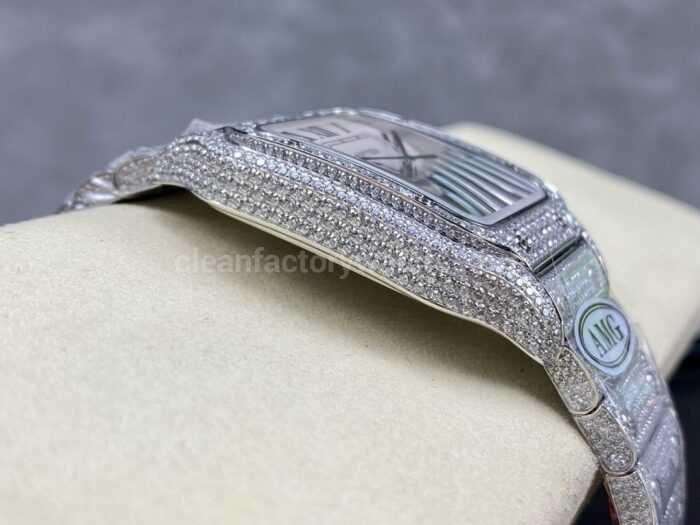 AMG Factory Cartier Full Diamond Santos 40mm Diamond Steel Roman Number White Dial 5 Super Clone Watch,Clean Factory Watch