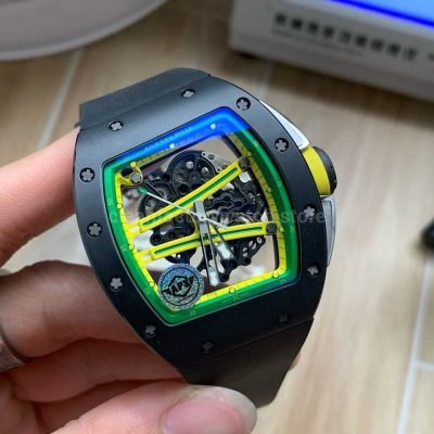 APS Factory Richard Mille RM 061 01 Black Rubber Strap Yohan Blake Skeletonized Green Dial 2 Super Clone Watch,Clean Factory Watch