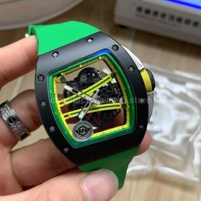 APS Factory Richard Mille RM 061 01 Green Rubber Strap Yohan Blake Skeletonized Green Dial 1 Super Clone Watch,Clean Factory Watch