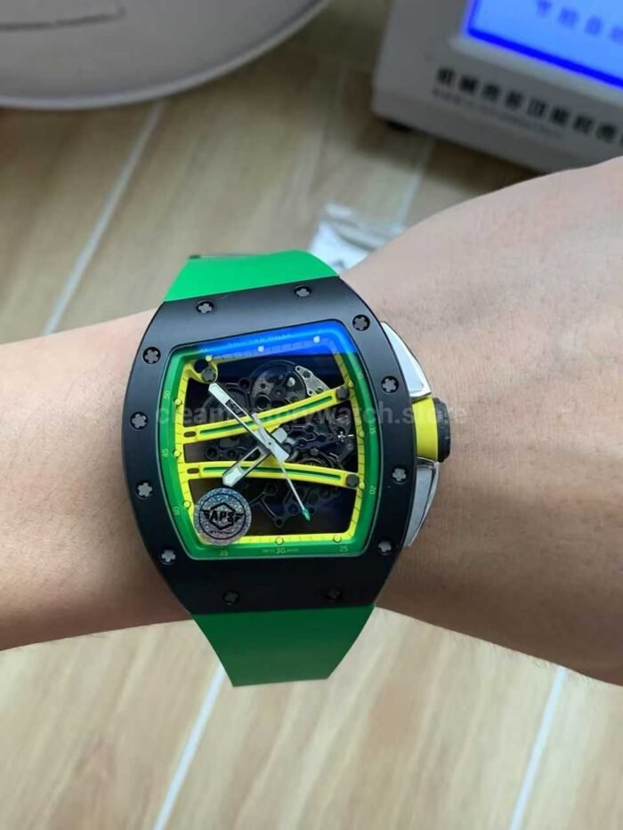APS Factory Richard Mille RM 061-01 Green Rubber Strap Yohan Blake Skeletonized Green Dial - Image 6