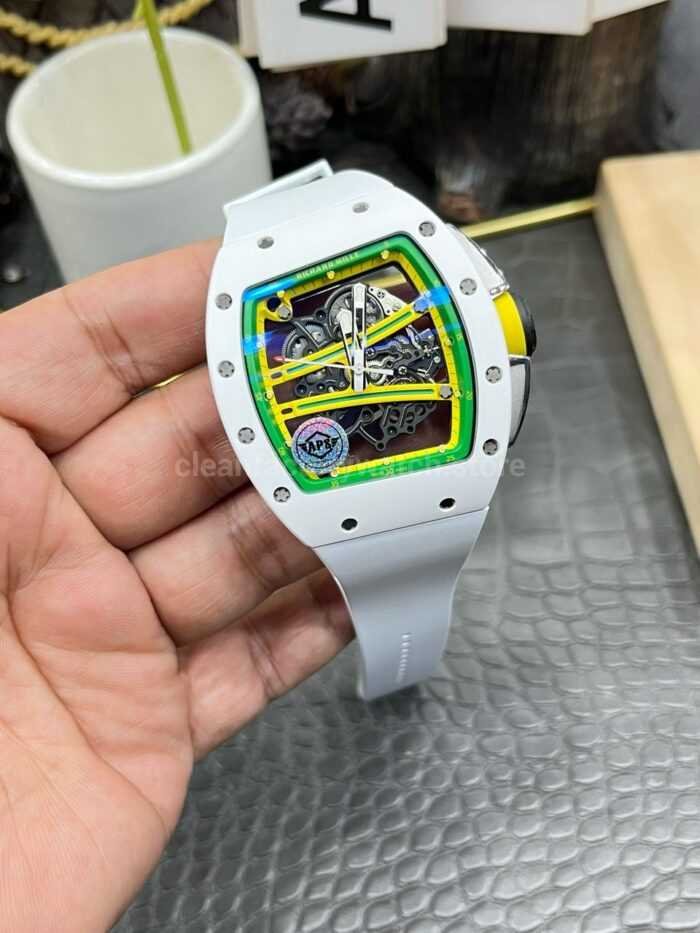APS Factory Richard Mille RM 061 01 White Ceramic Yohan Blake Skeletonized Green Dial 1 Super Clone Watch,Clean Factory Watch
