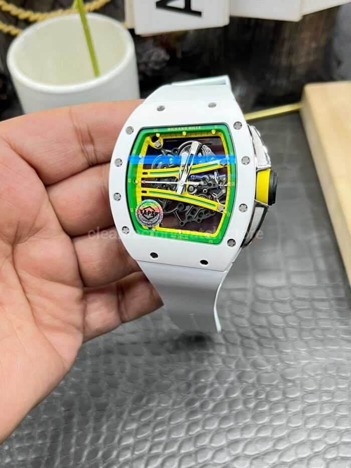 APS Factory Richard Mille RM 061 01 White Ceramic Yohan Blake Skeletonized Green Dial 2 Super Clone Watch,Clean Factory Watch