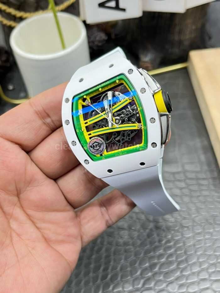APS Factory Richard Mille RM 061 01 White Ceramic Yohan Blake Skeletonized Green Dial 6 Super Clone Watch,Clean Factory Watch