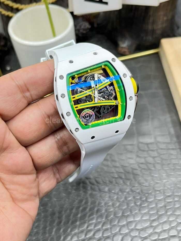 APS Factory Richard Mille RM 061 01 White Ceramic Yohan Blake Skeletonized Green Dial 7 Super Clone Watch,Clean Factory Watch