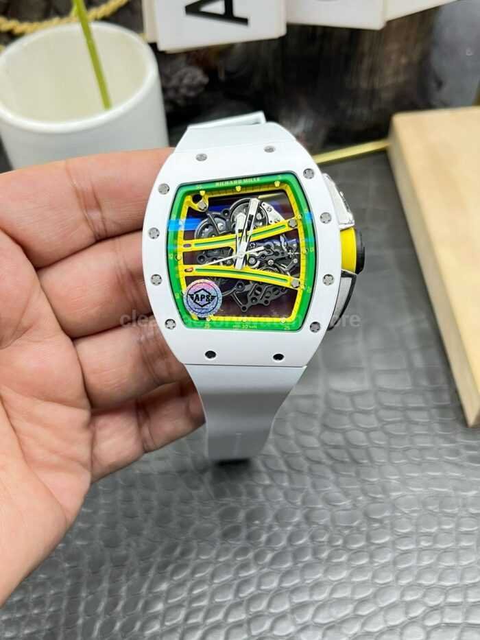 APS Factory Richard Mille RM 061 01 White Ceramic Yohan Blake Skeletonized Green Dial 8 Super Clone Watch,Clean Factory Watch