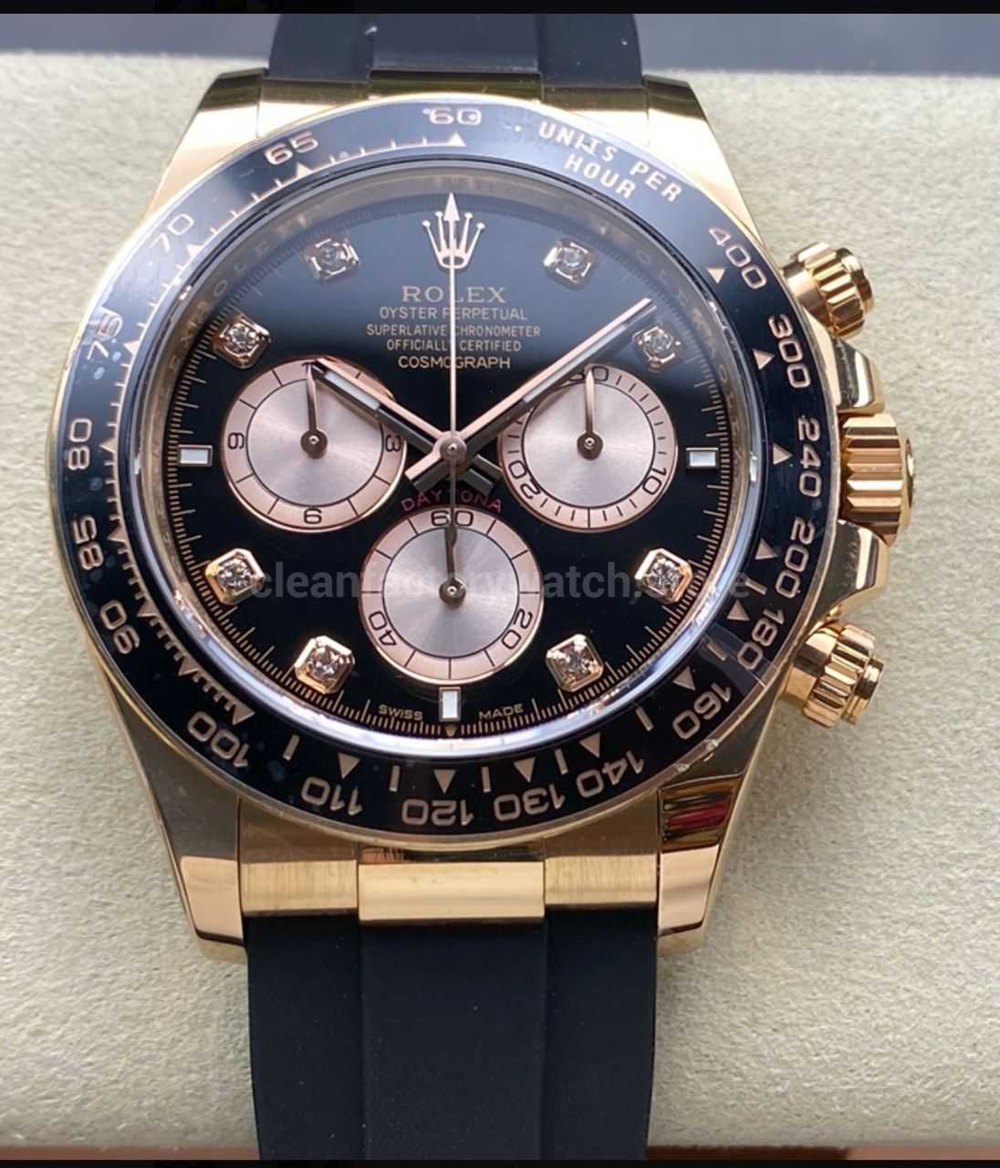 APS Factory counterweight Rolex Daytona 126515LN-0004 Rose Gold Rubber Strap Diamond Black Dial