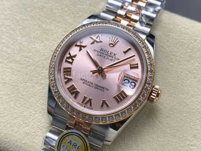 ARF Factory Counterweight Rolex Datejust 278381RBR 0002 31mm Rose Gold Diamond Bezel Roman Numerals Rose Dial 3 Super Clone Watch,Clean Factory Watch