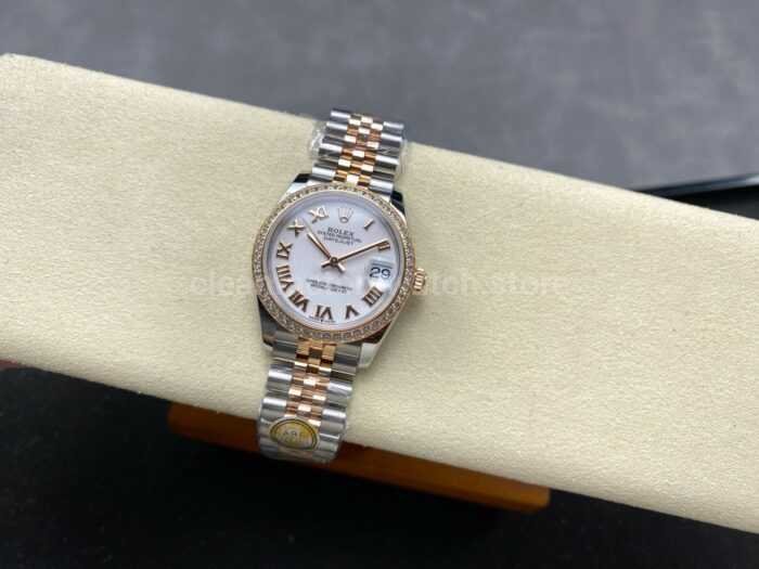 ARF Factory Counterweight Rolex Datejust 278381RBR 0004 31mm Rose Gold Diamond Bezel Roman Numerals White Di 3 Super Clone Watch,Clean Factory Watch