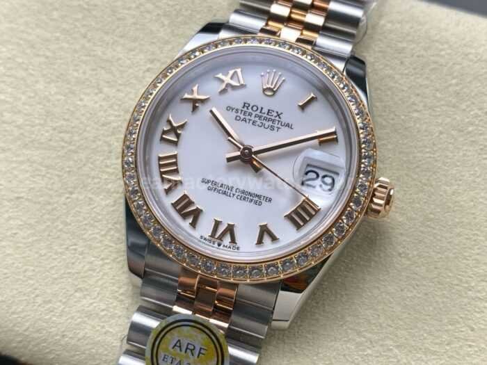 ARF Factory Counterweight Rolex Datejust 278381RBR 0004 31mm Rose Gold Diamond Bezel Roman Numerals White Di 5 Super Clone Watch,Clean Factory Watch