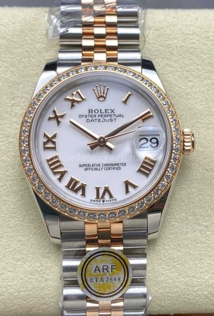 ARF Factory Counterweight Rolex Datejust 278381RBR 0004 31mm Rose Gold Diamond Bezel Roman Numerals White Di Super Clone Watch,Clean Factory Watch