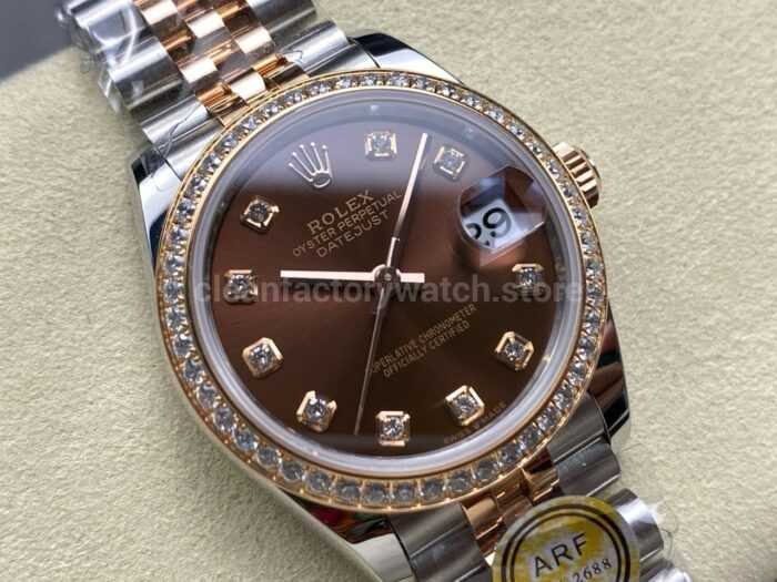 ARF Factory Counterweight Rolex Datejust 278381RBR 0028 31mm Rose Gold Diamond Bezel Brown Dial 1 Super Clone Watch,Clean Factory Watch