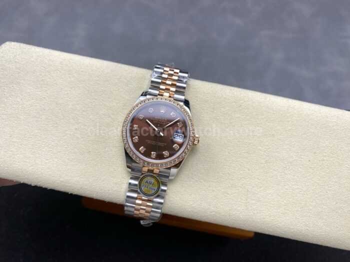 ARF Factory Counterweight Rolex Datejust 278381RBR 0028 31mm Rose Gold Diamond Bezel Brown Dial 6 Super Clone Watch,Clean Factory Watch