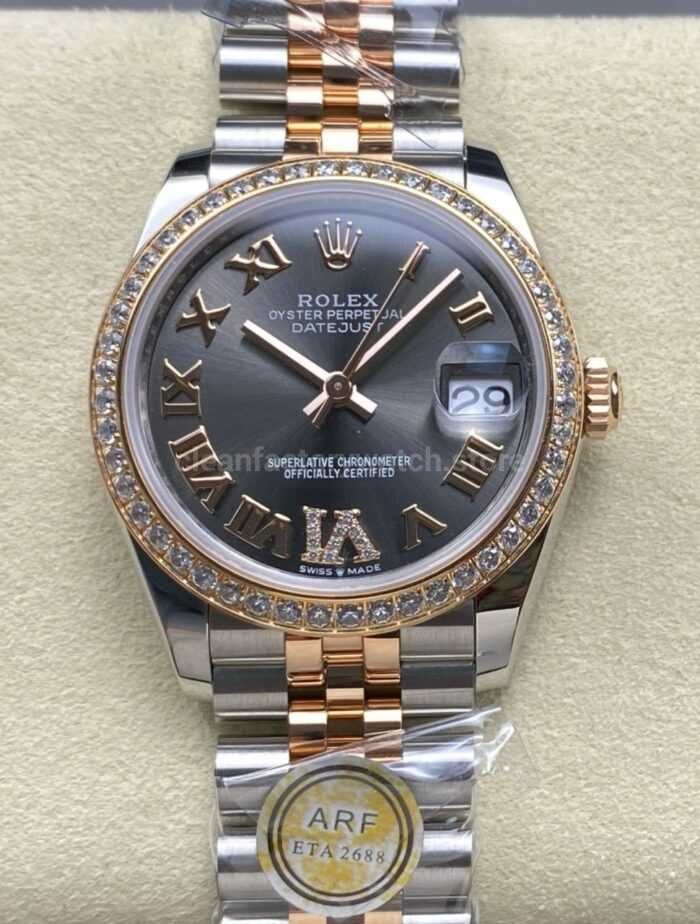 ARF Factory Counterweight Rolex Datejust 278381RBR 0030 31mm Rose Gold Diamond Bezel Roman VI Grey Dial 1 Super Clone Watch,Clean Factory Watch