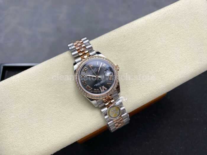 ARF Factory Counterweight Rolex Datejust 278381RBR 0030 31mm Rose Gold Diamond Bezel Roman VI Grey Dial 4 Super Clone Watch,Clean Factory Watch
