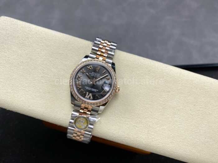 ARF Factory Counterweight Rolex Datejust 278381RBR 0030 31mm Rose Gold Diamond Bezel Roman VI Grey Dial 6 Super Clone Watch,Clean Factory Watch