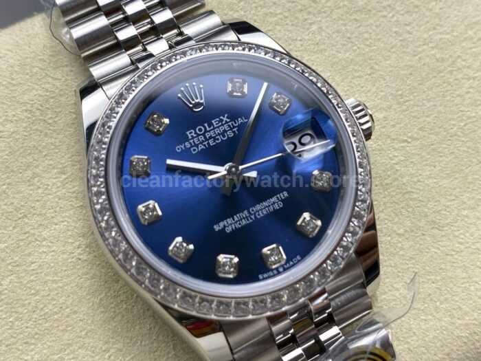 ARF Factory Counterweight Rolex Datejust Jubilee 278384RBR 31mm Diamond Bezel Blue Dial 3 Super Clone Watch,Clean Factory Watch
