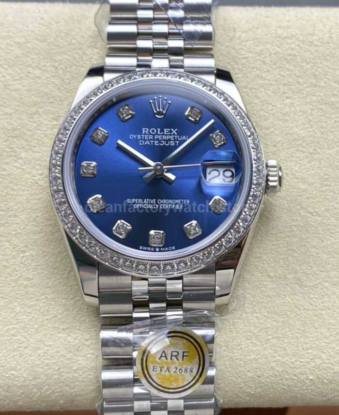 ARF Factory Counterweight Rolex Datejust Jubilee 278384RBR 31mm Diamond Bezel Blue Dial 4 Super Clone Watch,Clean Factory Watch
