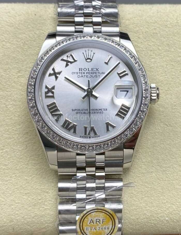 ARF Factory Counterweight Rolex Datejust Jubilee 278384RBR 31mm Diamond Bezel Silver Dial 1 Super Clone Watch,Clean Factory Watch
