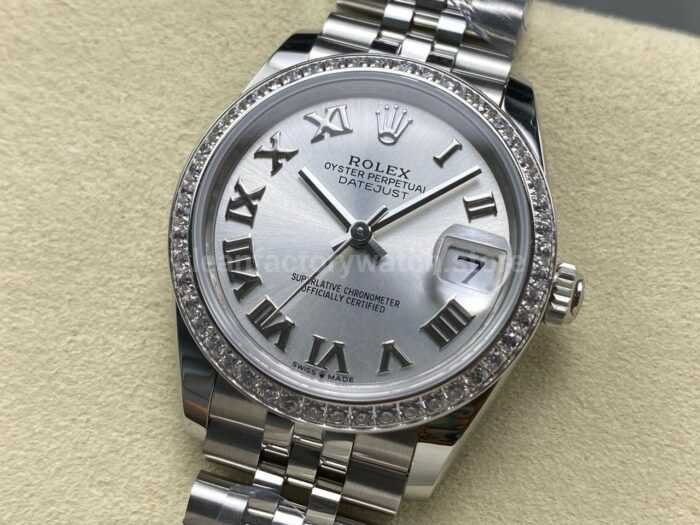 ARF Factory Counterweight Rolex Datejust Jubilee 278384RBR 31mm Diamond Bezel Silver Dial 3 Super Clone Watch,Clean Factory Watch