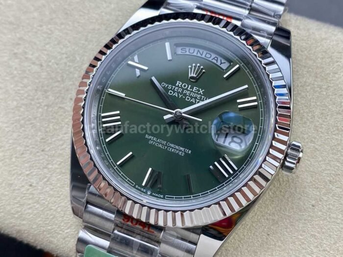 ARF Factory Counterweight Rolex Day-Date 228239-0033 40mm White Gold Roman Numerals Olive Green Dial - Image 3
