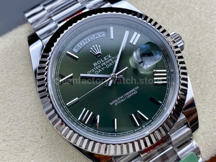 ARF Factory Counterweight Rolex Day-Date 228239-0033 40mm White Gold Roman Numerals Olive Green Dial - Image 2