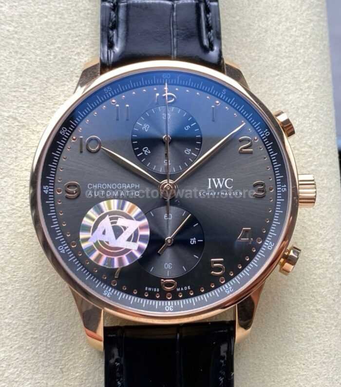 AZ Factory IWC Portuguese Chronograph IW371482 41mm Rose Gold Arabic Numerals Gery Dial 1 Super Clone Watch,Clean Factory Watch