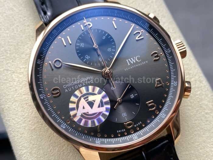 AZ Factory IWC Portuguese Chronograph IW371482 41mm Rose Gold Arabic Numerals Gery Dial 5 Super Clone Watch,Clean Factory Watch